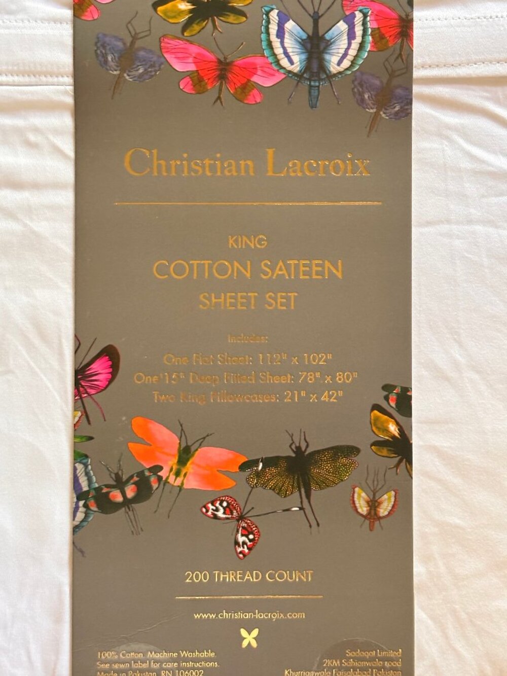 Christian Lacroix KING Size 100% Cotton Sateen Sheet Set WHITE